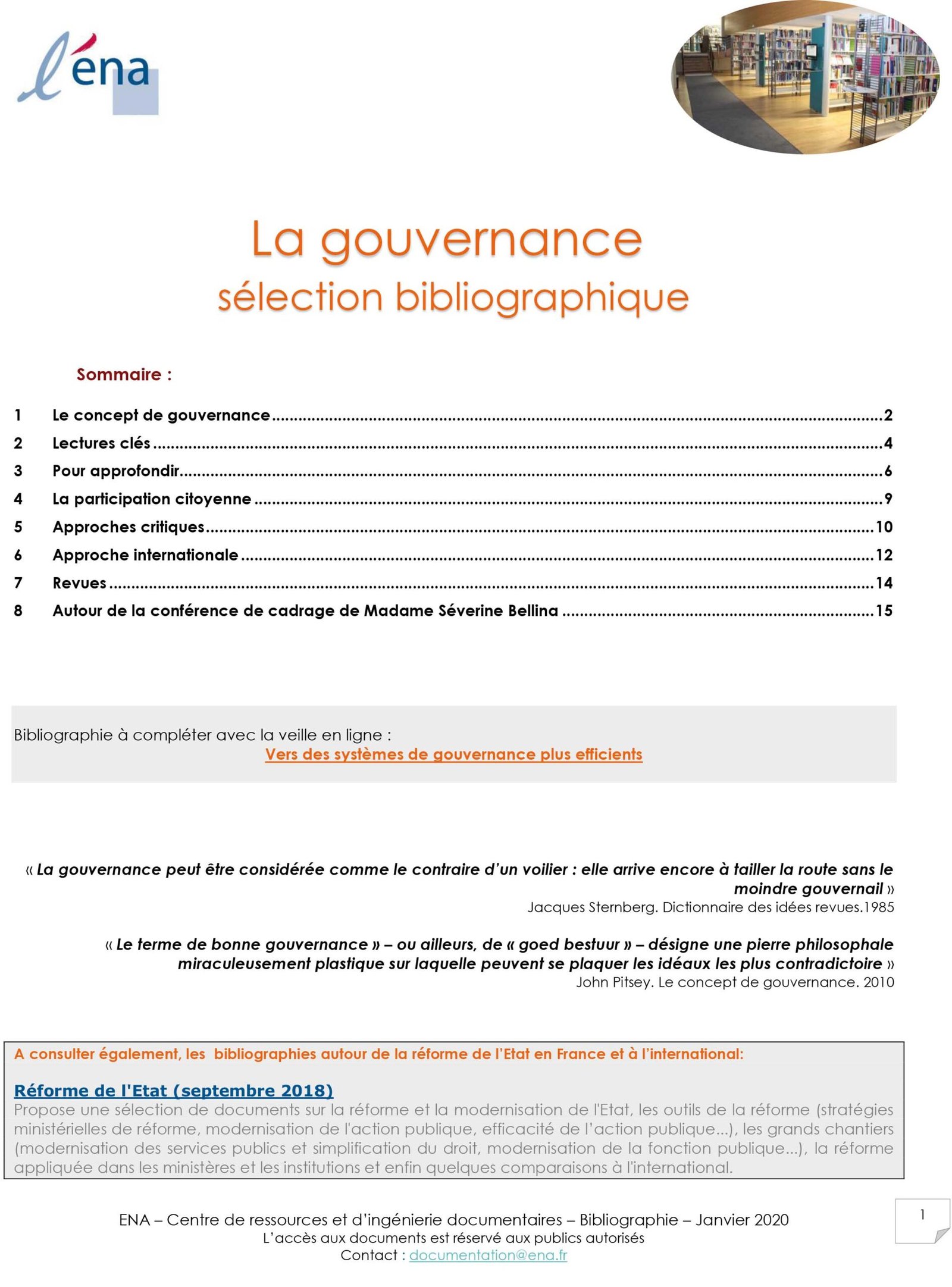 La gouvernance – sélection bibliographique